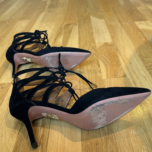 AQUAZZURA FIRENZE "Belgravia" 3" Pumps Lace Up Black Suede  Size 37.5 US7 - Picture 7 of 7